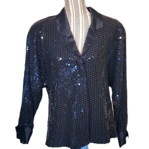The Silk Farm 100% Silk Sequinced Jacket Women Formal Lined Hidden Buttons Sz 6